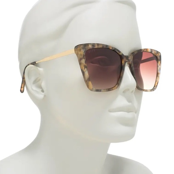 DIFF Heidi Sunglasses Sea Tortoise Gold Frame Brown Gradient Lenses Cateye - Picture 2 of 9